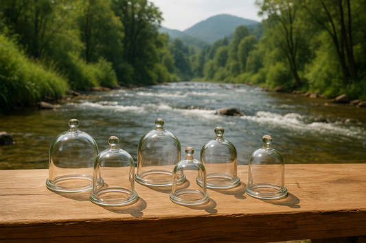 make a image of hijama cups near a river with a great view