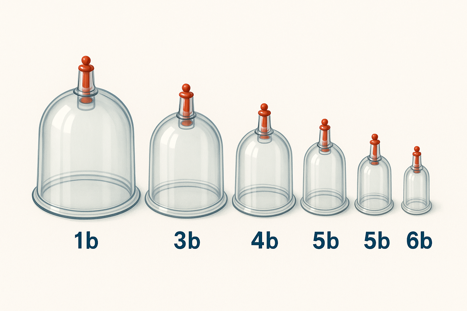 make hijama cups image of different sizes size 1b-6b, 1b being the biggest.